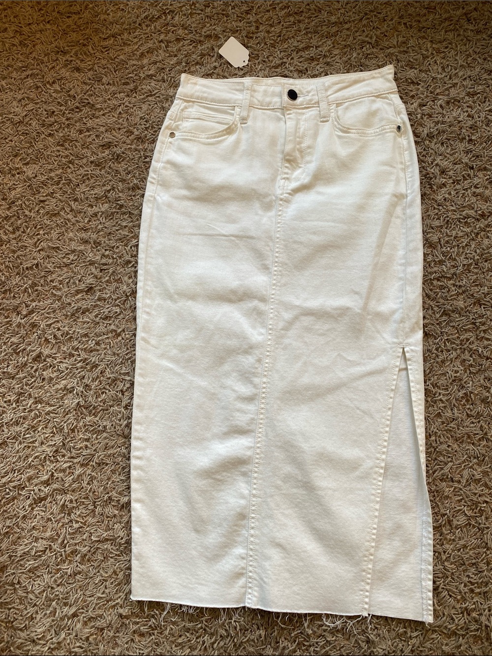 BCBGMaxAzria White High-Waist Midi Pencil Skirt with Side Slit 25